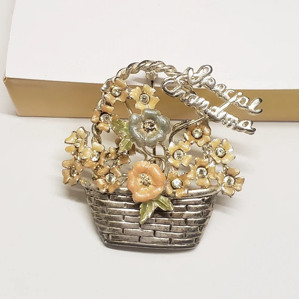 Unique Vintage Flower Basket Special Grandma Brooch